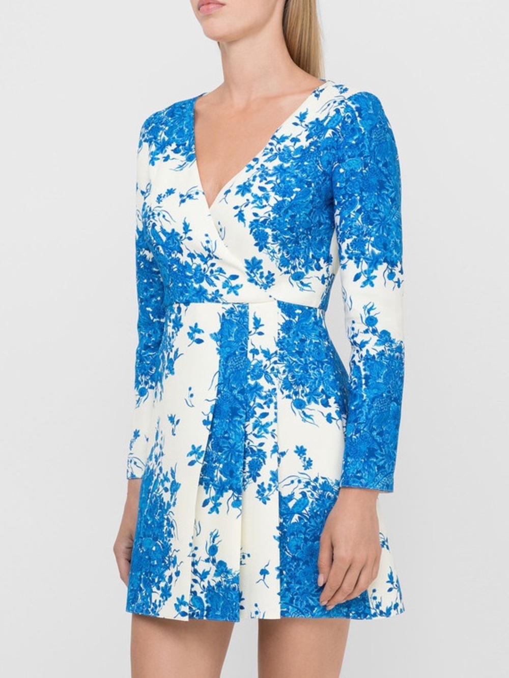 NWT - Valentino Garavani Blue Floral Print Wool Silk Blend Crepe Mini Dress, L
